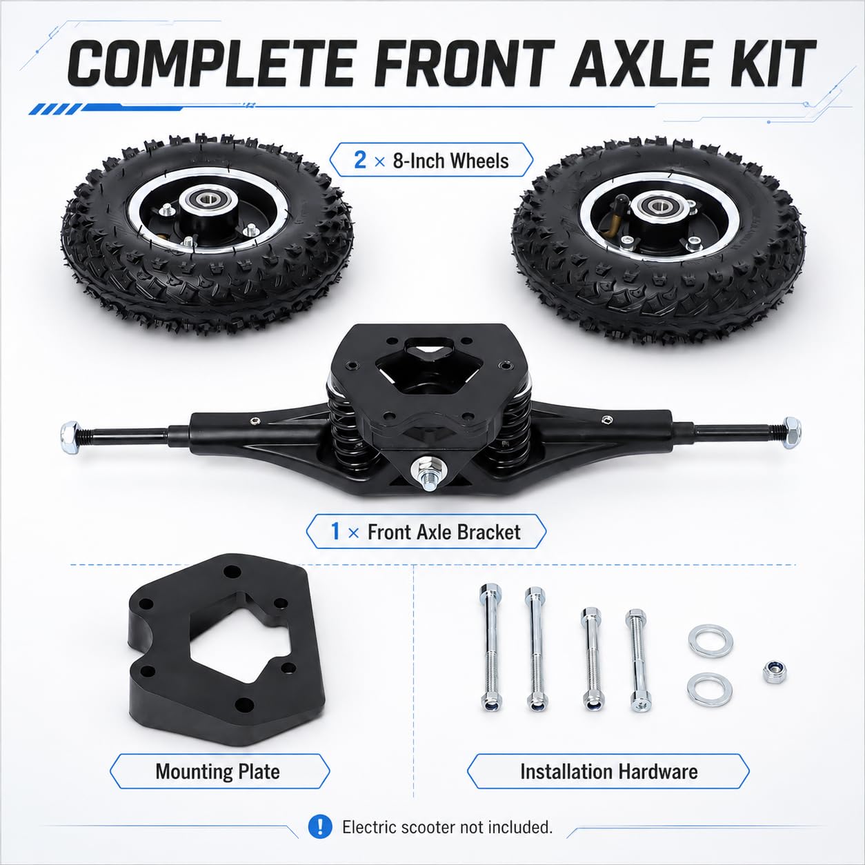 8 pouces Skate Wheel Skateboard Truck Combo Set avec support de roue, roues combinées, planche à roulettes, poulie hors route, camions électriques, montagne board longboard