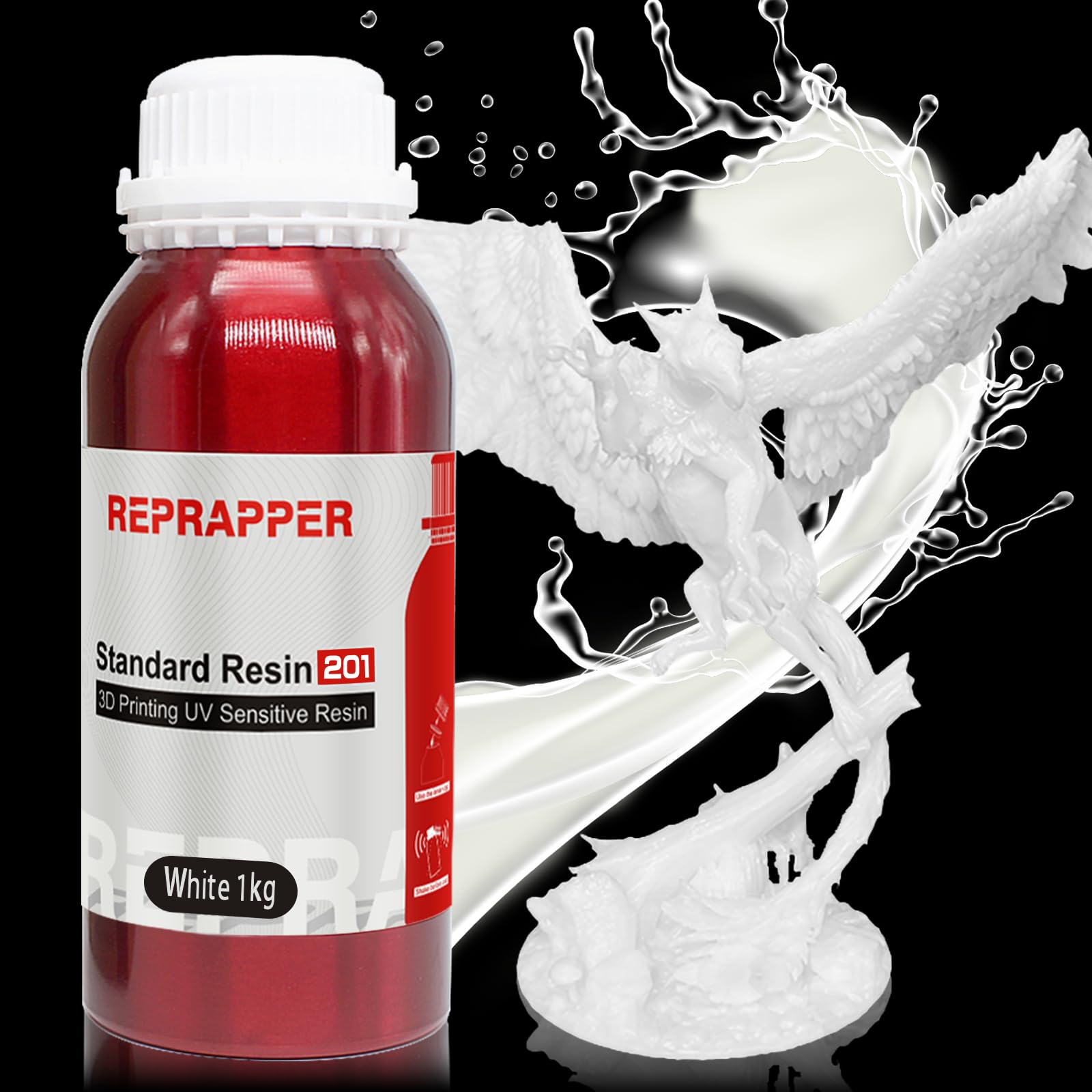 RepRapper Zilver MetalShift 3D Printer Hars 405nm Snelle UV-uitharding Standaard Fotopolymeer 3D Printing Hars met Metallic Shine voor LCD Printer, Argent Aura 1000g