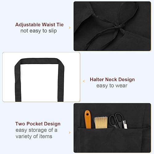 Miniatura 4 de Plain Bib Aprons Washable Aprons Kitchen Cooking Aprons Polyester Art Aprons with 2 Pockets for Kitchen Women Me