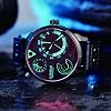 Men's Quartz Analogue Chronograph Watch Genuine Leather Strap Waterproof Luminous Hands Red Magic Glass Mirror Wrist Watch