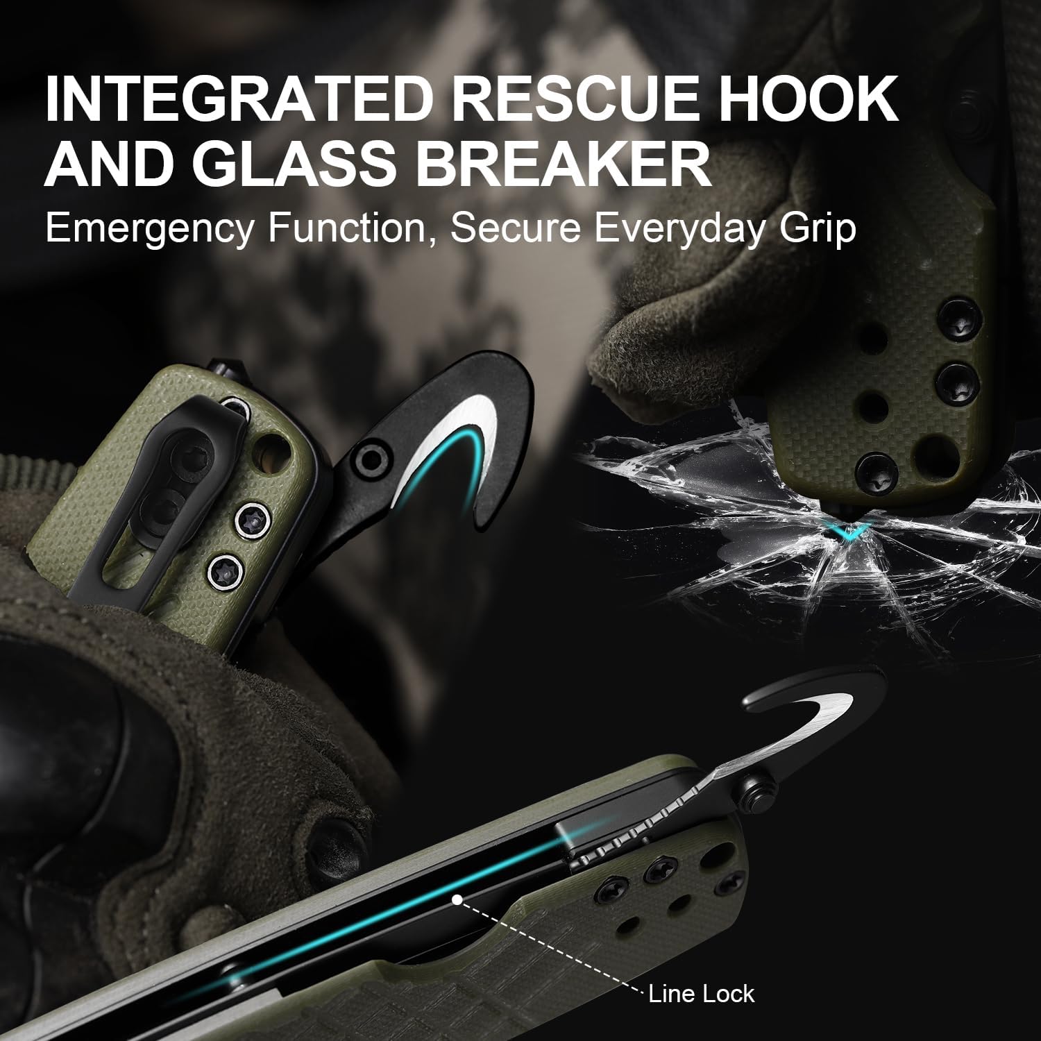 Kizer Aegis T Tactical Pocket Knife, 3.21" D2 Steel Tanto Folding Knife with Olive Green G10 Handle, Thumb Stud Opener Clutch Lock, EDC knives for Outdoor, Tactical and Survival V3774CTM2