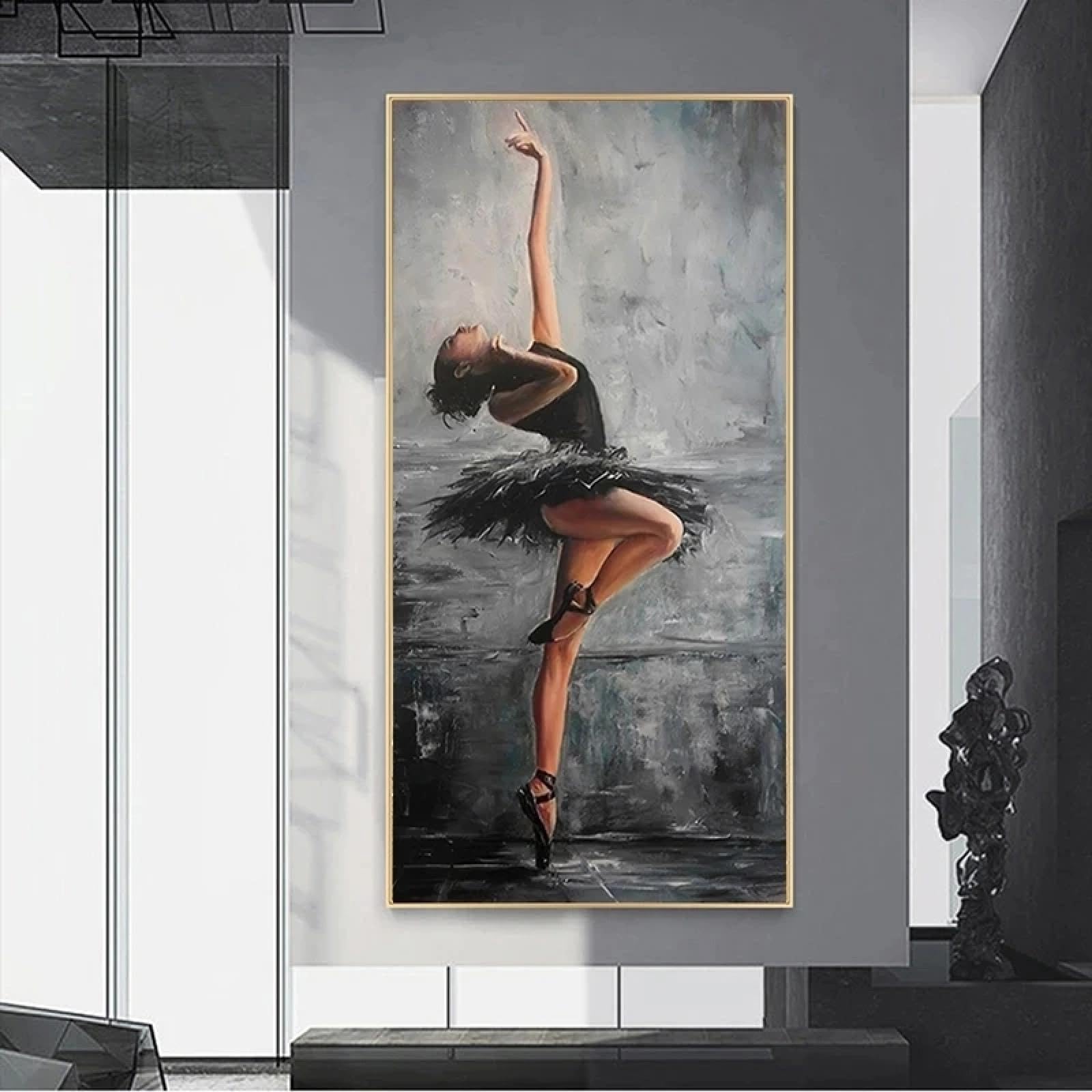 Portrait d'une ballerine cygne noire sur toile, 50 x 100 cm, sans cadre