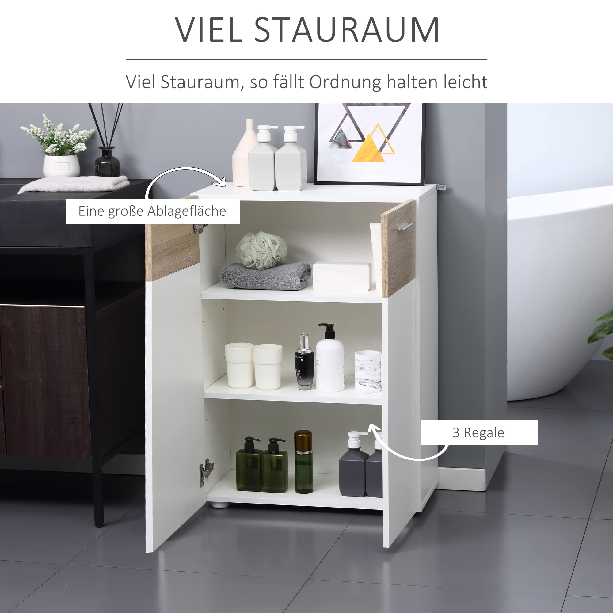Kleankin Hängeschrank Für Badezimmer – 60x19,5x52,5 Cm, Weiß, Mit Tür & Offenem Fach, Max. 30 Kg Belastbar