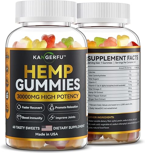 Miniatura 1 de KANGERFU Hm - Gomitas para el dolor articular y muscular, 30,000 mg, restaura el estado de ánimo saludable, relajación y estrés, extracto de aceite