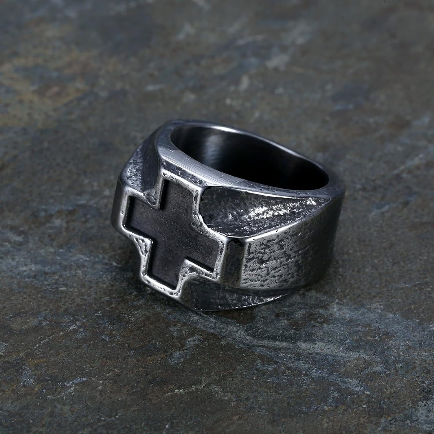 Retro Stainless Steel Mens Cross Ring, Bold Black Design, Durable Handcrafted Jewelry Gift - Image 7
