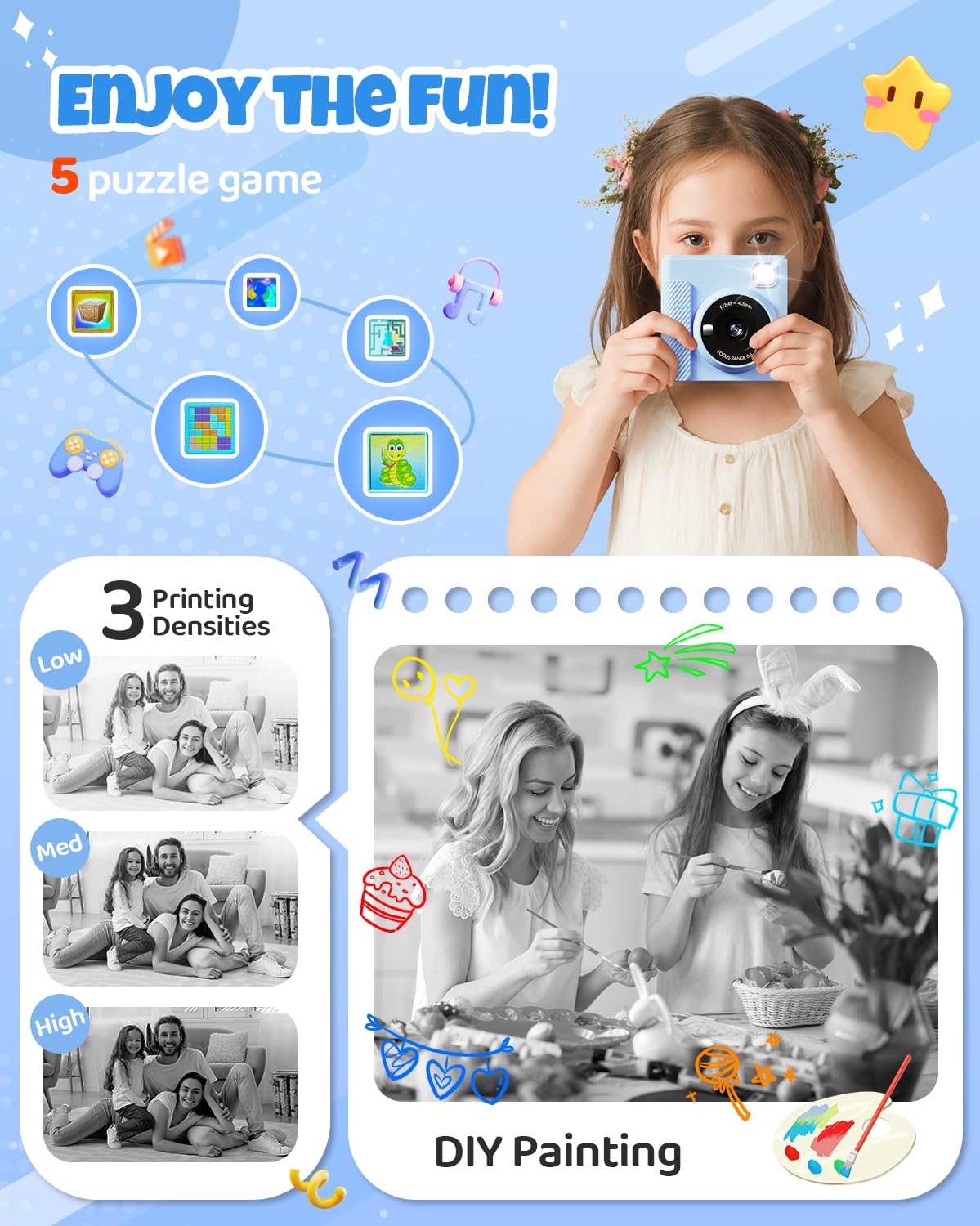 TIATUA Macchina Fotografica Bambini Istantanea, 2.4 Pollici 1080P Fotocamera Digitale Bambini con 32GB Scheda & Papier Photo, Regalo di Natale per Bambini dai 3-12 Anni
