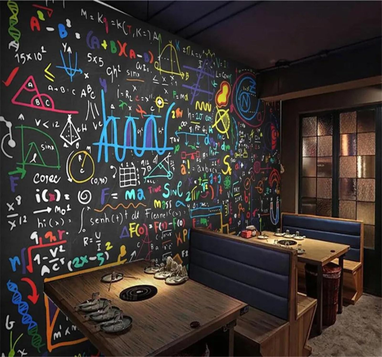 Tzxztt 150Cm×105Cm(B×H) Colourful Chalk Maths Formulas Blackboard Modern 3D Wallpaper Premium Textured Silk Neutral Tones Material Ideal For Living Room Bedroom-150Cm×105Cm