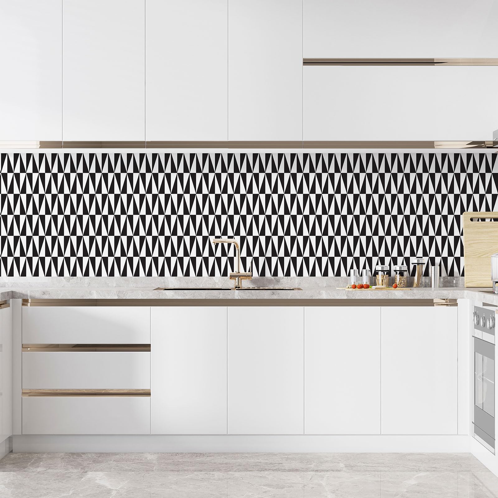 Lumalea Decalcomania adesiva da cucina, motivo geometrico 3617689961194, adesivo + protezione opaca, 90 x 90 cm