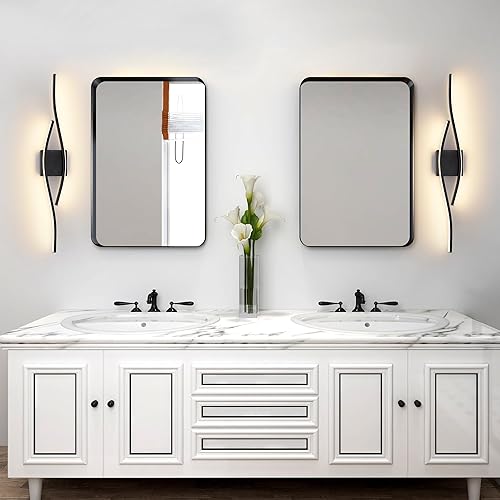 Miniatura 8 de Joossnwell Lámpara de tocador de baño, moderna lámpara de baño sobre espejo de 31.5 pulgadas, barra de luz negra regulable 5CCT, luces LED de