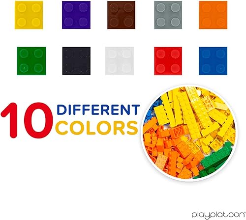 Miniatura 3 de Play Platoon Kit de ladrillos de construcción de 1100 piezas con ruedas, neumáticos, ejes, ventanas y puertas, colores clásicos y pastel