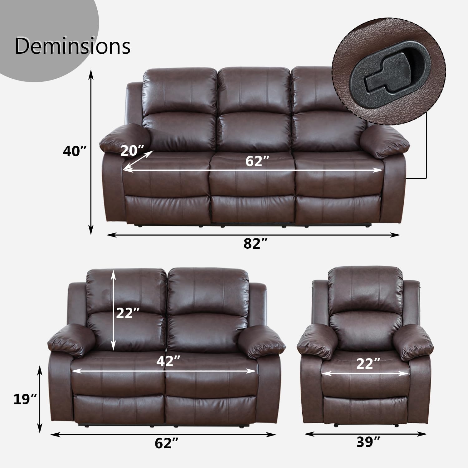 Loveseat Recliner, Brown Faux Leather, Modern Reclining Loveseat, 82" x 37" x 40"