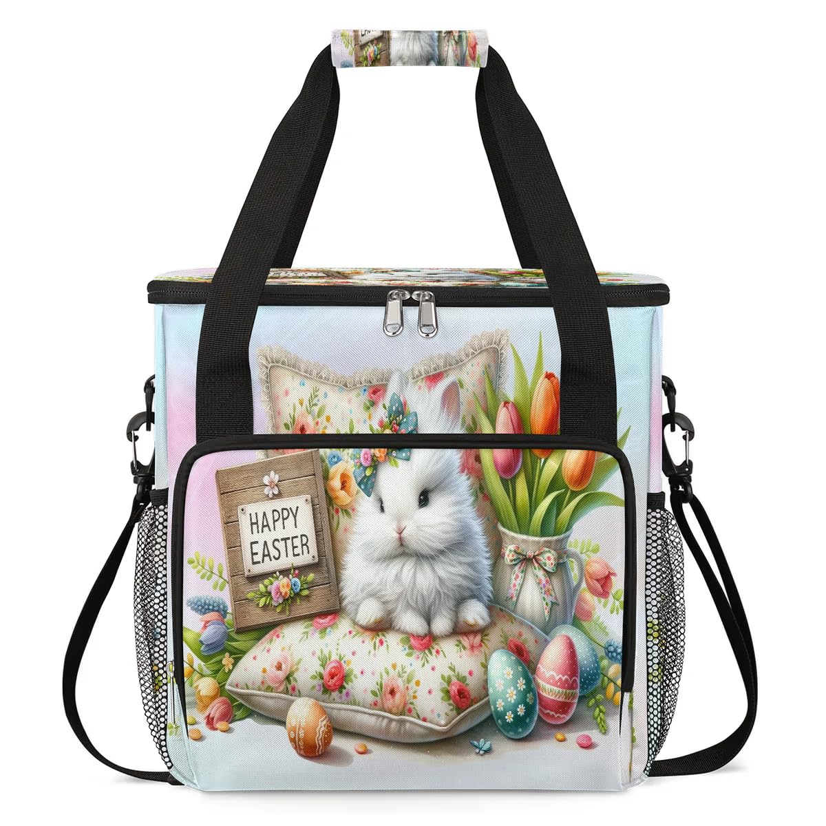 Coffee Maker Carring Bag Easter Animal Bunnies Travel Carrying Storage Tote Bag Compatible with Keurig K-Mini or K-Mini Plus Portable Single Serve Coffee Brewer Case with Pockets for K-cup Pods