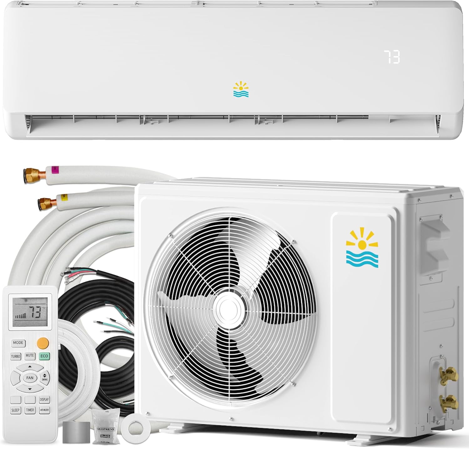 Mini Split AC/Heating System - 18000 BTU Mini Split AC Unit Inverter Heating and Cooling, 19 SEER2 230V Energy Efficient Ductless Air Conditioner Up to 1250sq.ft, Pre-charged System, Installation Kit