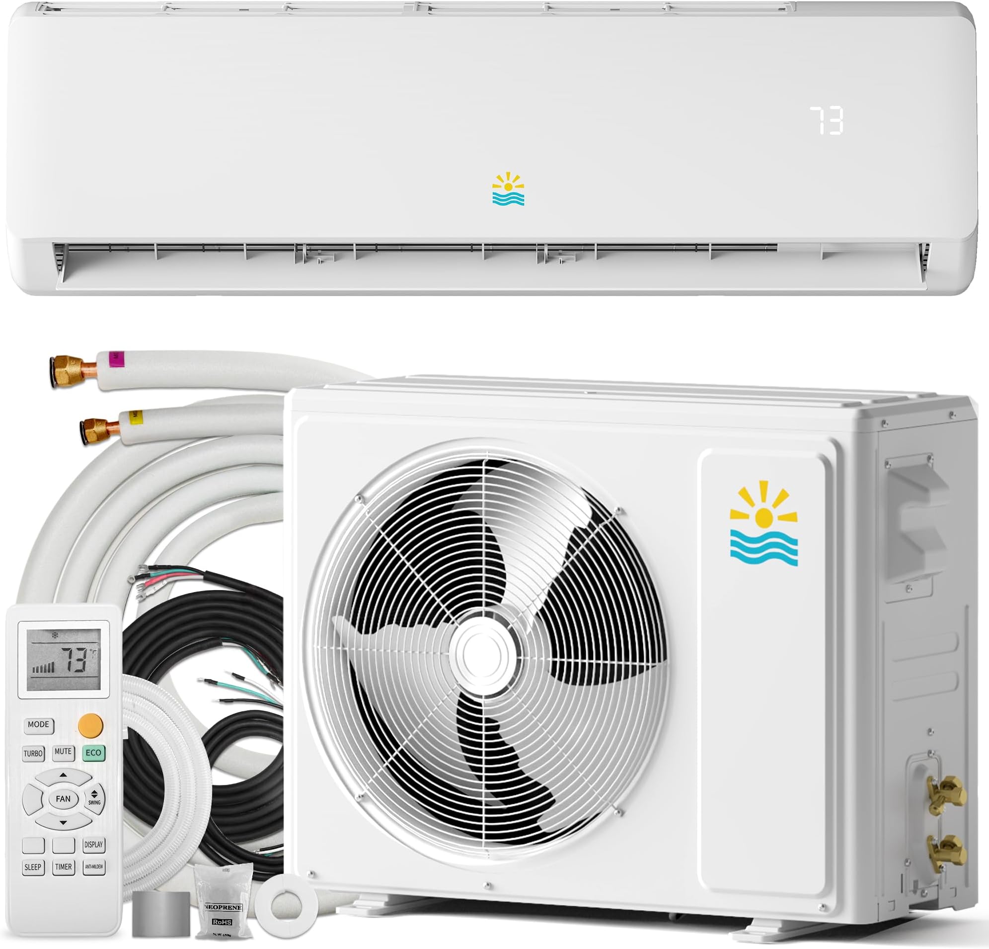 Mini Split AC/Heating System - 9000 BTU Mini Split AC Inverter Heating and Cooling, 19 SEER2 115V/110V Energy Efficient Ductless Air Conditioner Up to 550sq.ft, Pre-charged System, Installation Kit