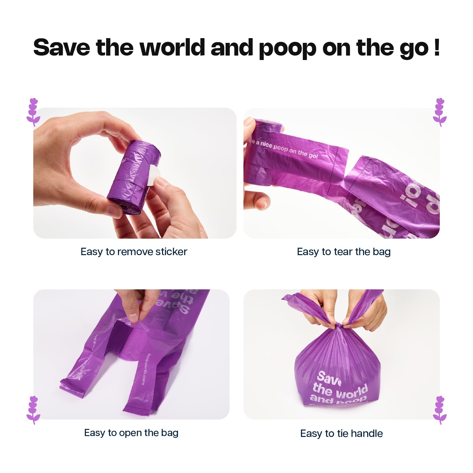 Deo Doo Dog Poop Bags with Handles 30 Rolls 360 Counts Big Sizes Leak Proof and Extra Thick Waste Bags Refill Rolls for Walking Small Medium Large Dogs Cats Litter Lavender Scented - Image 3