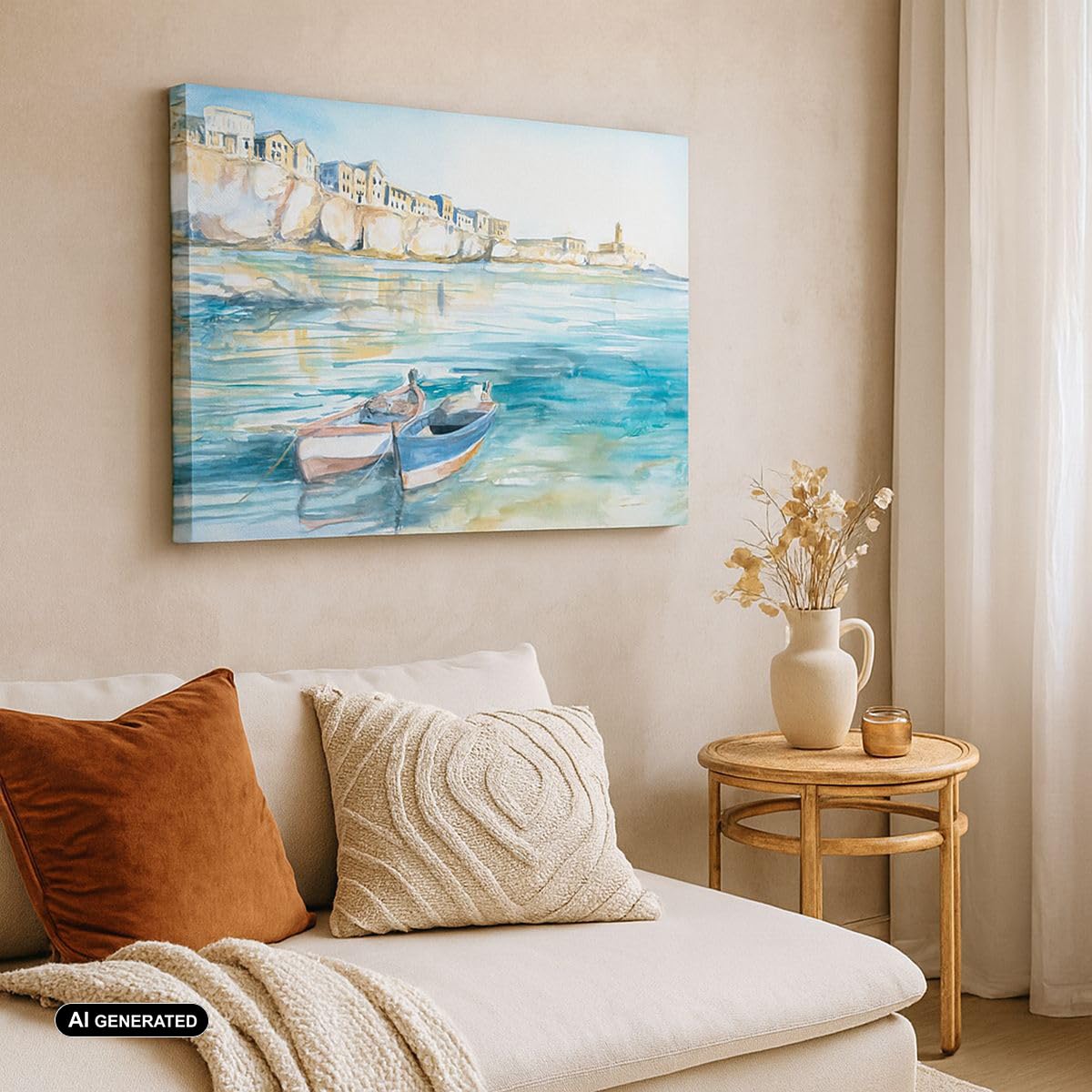 Lienzo Decorativo 120x80cm Moderno Horizontal Arquitectura Paisajes - 5193 | Paisaje Mar Barco Cuadro sobre Lienzo Grande Arte mural Decoración del Hogar Salón Dormitorio Cocina Oficina Cuadros de Pared