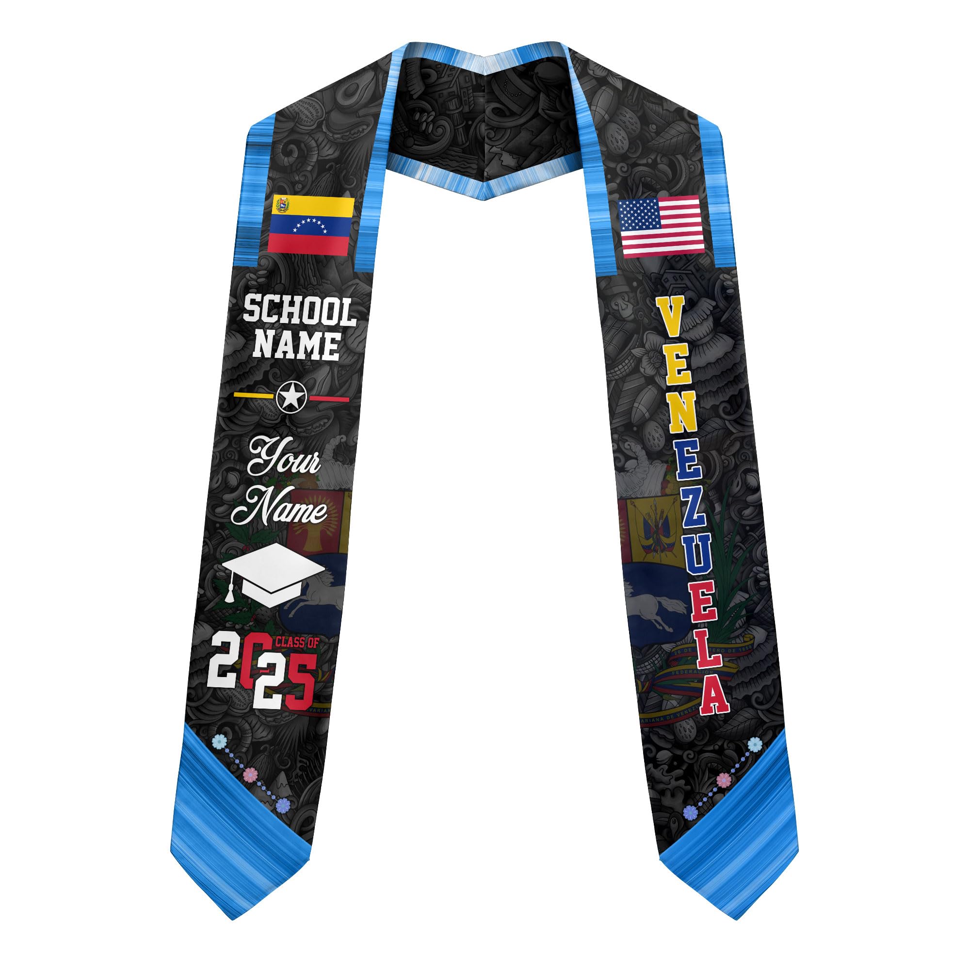 MonkeyVan Custom Venezuelan Flag Graduation Stole 2025 Venezuela Graduation Sash Venezuelan Flag Graduation Sash Class Of 2025 Vnzl 9