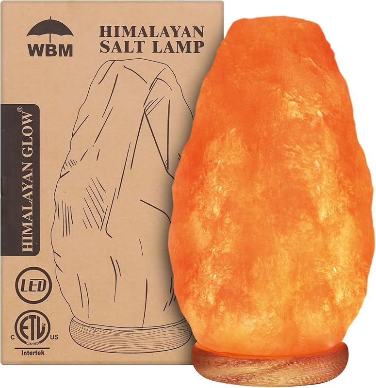 WBM Lámpara de sal - Lámpara de sal del Himalaya USB con control de atenuación táctil, cristal rosa natural, 5-7 libras, base de madera, bombilla LED, decoración de la habitación, decoración del hogar, relajación, ambiente, regalo
