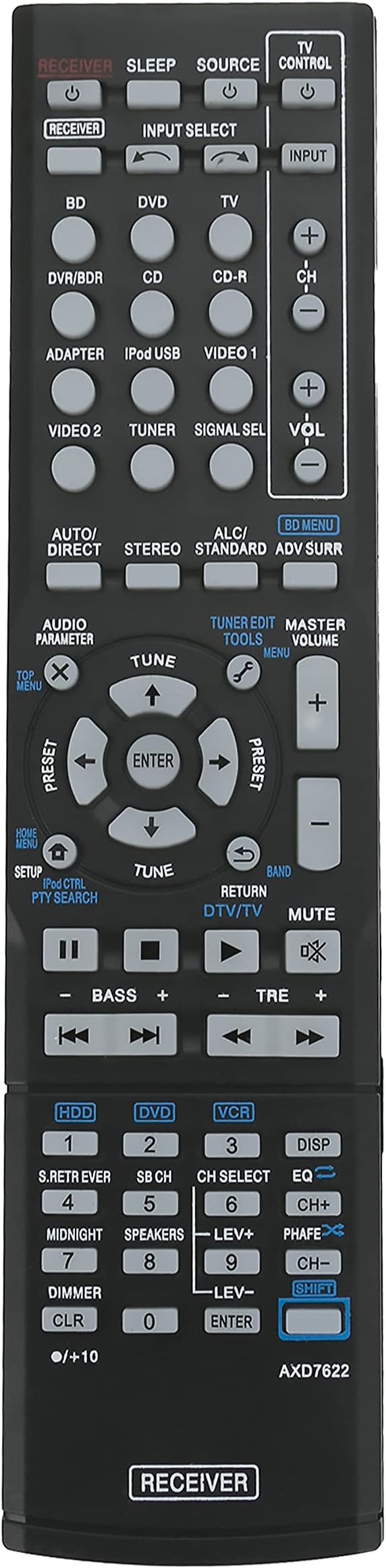 AXD7622 Relaced Remote Compatible with Pioneer AV Receiver VSX-519V-K VSX-520 VSX-520-K VSX-521 VSX-521-K VSX-522 VSX-522-K VSX-523 VSX-523-K VSX-524 VSX-524-K VSX-819H VSX-819H-K VSX-821 VSX-821-K