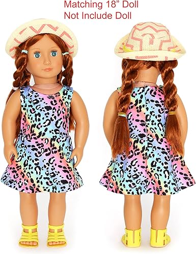 Miniatura 4 de JESKIDS Vestidos a juego para muñecas y niñas, vestido de unicornio sin mangas, vestido de verano de 18 pulgadas, muñeca de 3 a 9 años