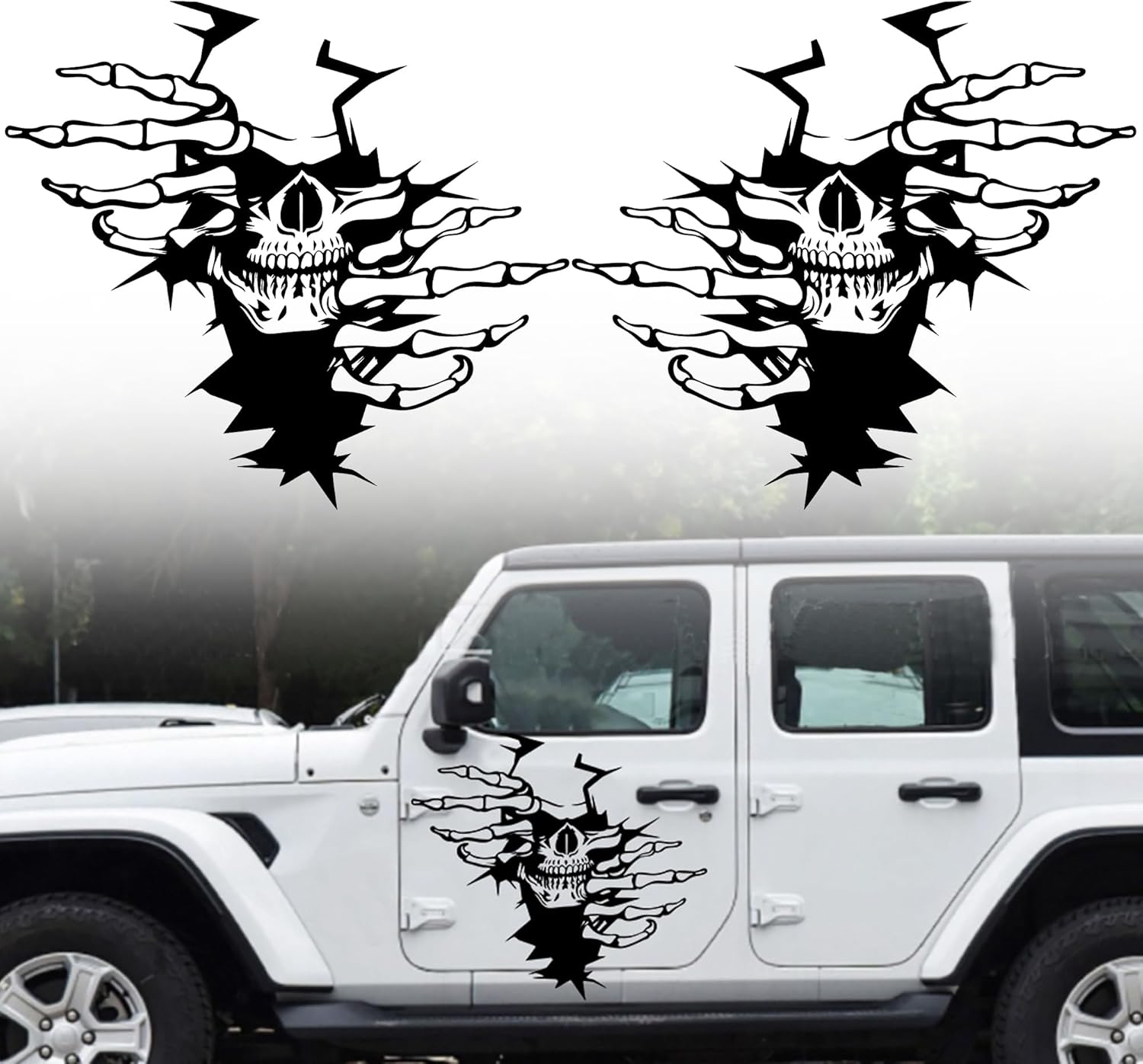 2 Pack Skull Claw Torn Graphics Car Side Body Sitcker Self-Adhesive Car Hood Sticker Car Racing Sports Decoration Sticker 21.65" x 19.68", Black Skull Claw Torn