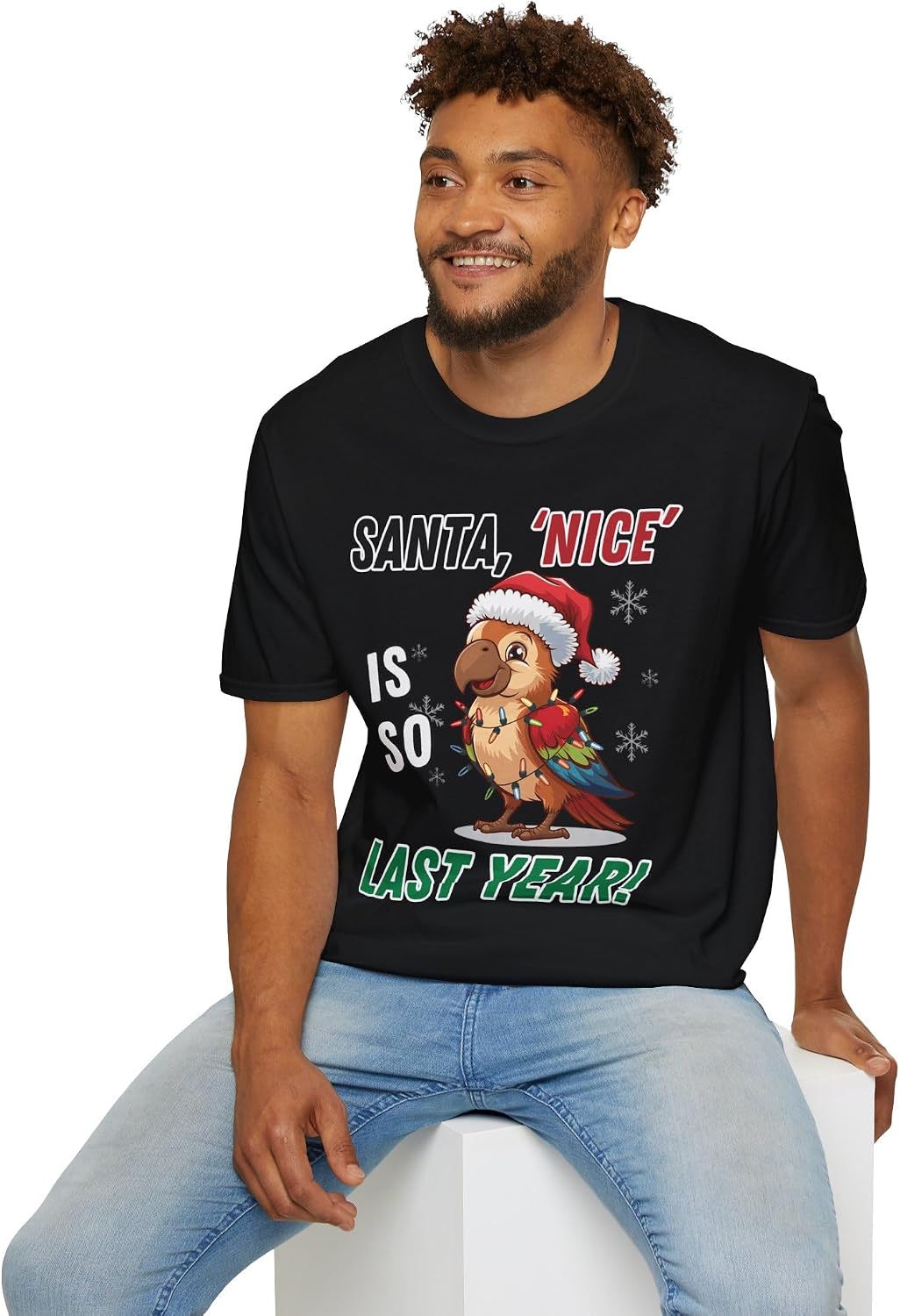 Funny Christmas Parrot Santa Nice is So Last Year Holiday Humor Gift T-Shirt Funny Ugly Christmas Pajama Parrot Lovers Gifts