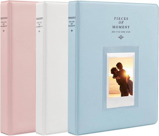 128 Pockets Mini Photo Album (3 Pieces) for Fujifilm Instax Mini 70 7s 8 8+ 9 11 25 50s 90, Polaroid Z2300, Polaroid PIC-300P Film Instant Camera & Name Card (Blue,White.Pink)