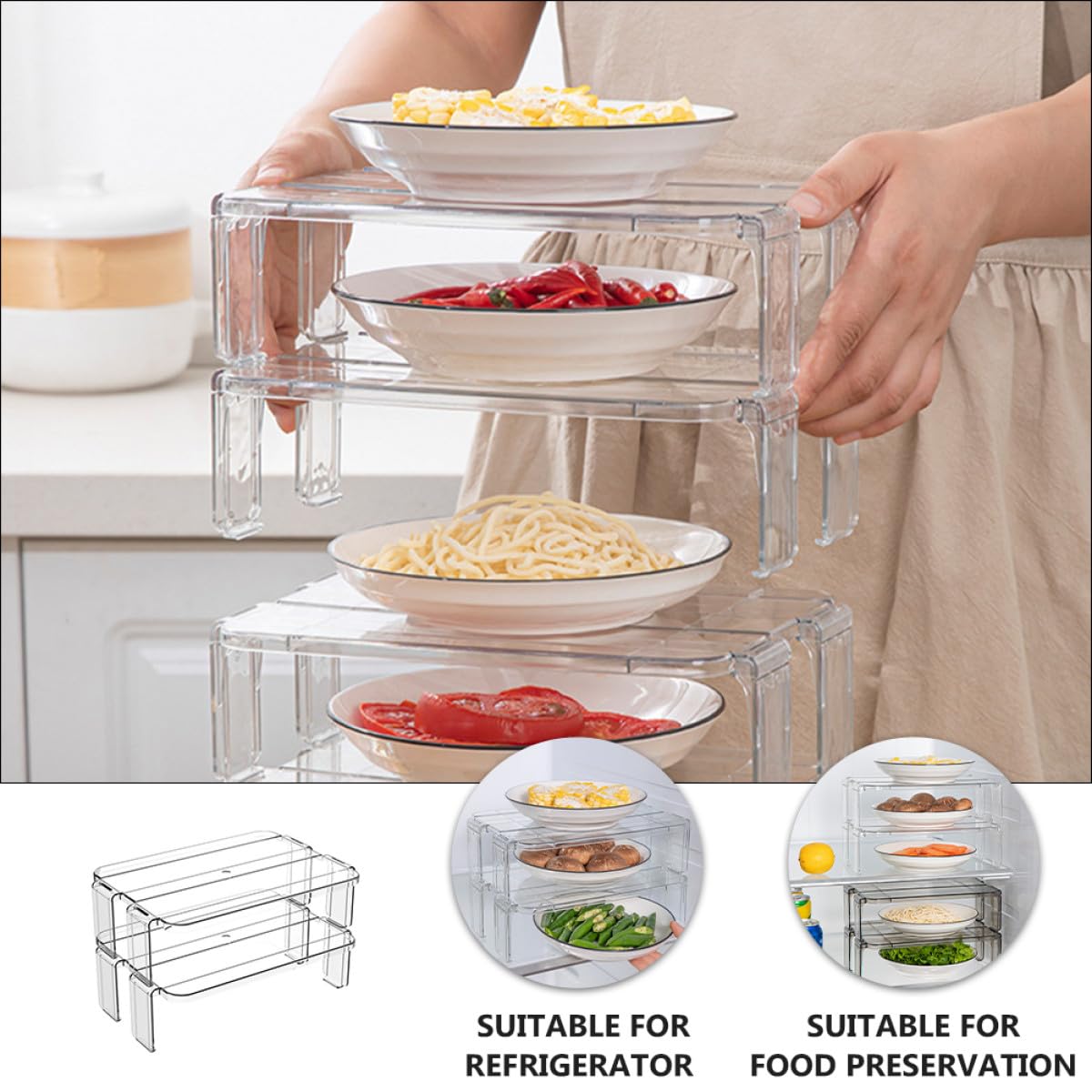 Homoyoyo Estantes de Almacenamiento Transparentes 2piezas para Refrigerador Soporte de Plástico Pulido para Organizar Bandejas y Suministros Cocina