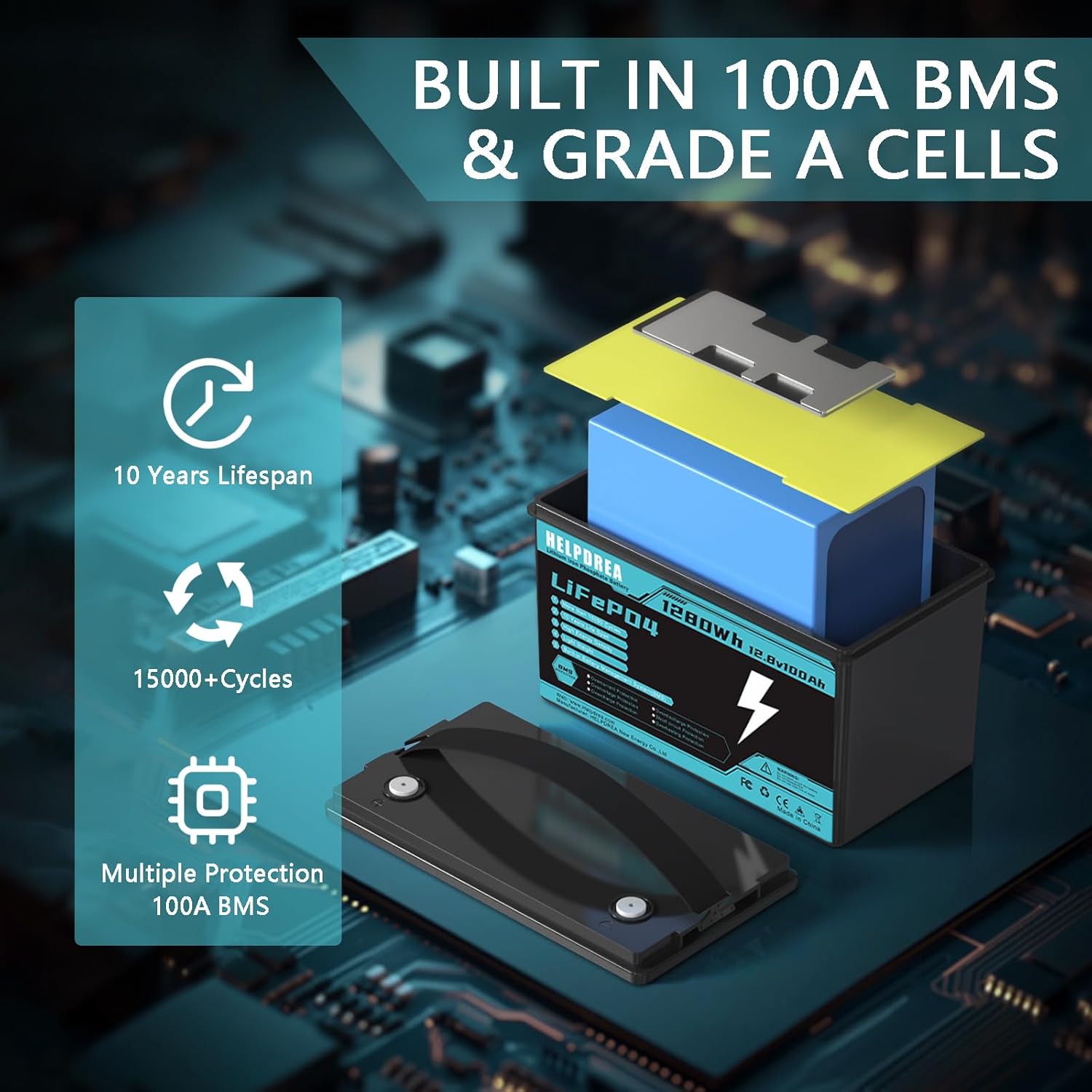 12V 100Ah LiFePO4 Lithium Battery, 12V Deep Cycles Rechargeable Lithium Iron Phosphate Battery Built in 100A BMS with Short Circuit Protection for Golf Cart, Marine, Trolling Motor, RV, Off-Grid
