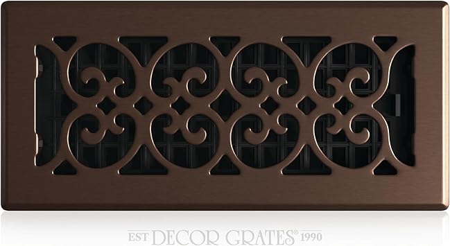 Decor Grates Metal Scroll Decorative Air Vent Cover 4x10 Floor Register – Adjustable Control Lever – AC Floor Vent Covers for Home Floor Vents – Fits 4 x 10 Inch Opening – Rubbed Bronze (SPH410-RB)