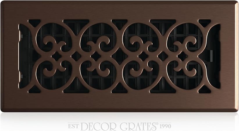 Decor Grates Metal Scroll Decorative Air Vent Cover 4x10 Floor Register – Adjustable Control Lever – AC Floor Vent Covers for Home Floor Vents – Fits 4 x 10 Inch Opening – Rubbed Bronze (SPH410-RB)