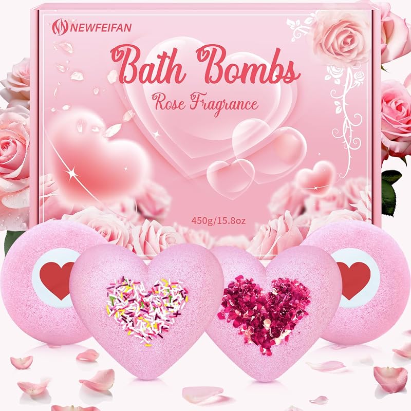 NEWFEIFAN Kit de Bombas de Banho com Óleo Essencial de Rosa, Conjunto com 8 itens