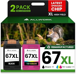 67XL Ink Cartridge Compatible for HP Ink 67 Black Color 2-Pack