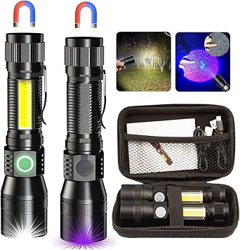 Black Light UV Flashlight, 3-in-1 Magnetic Rechargeable Flashlight, High Lumens Zoomable Beam LED Flash Light, 7 Modes Waterproof Tactical Flashlight for Emergencies, Camping, Pet Urine Detection