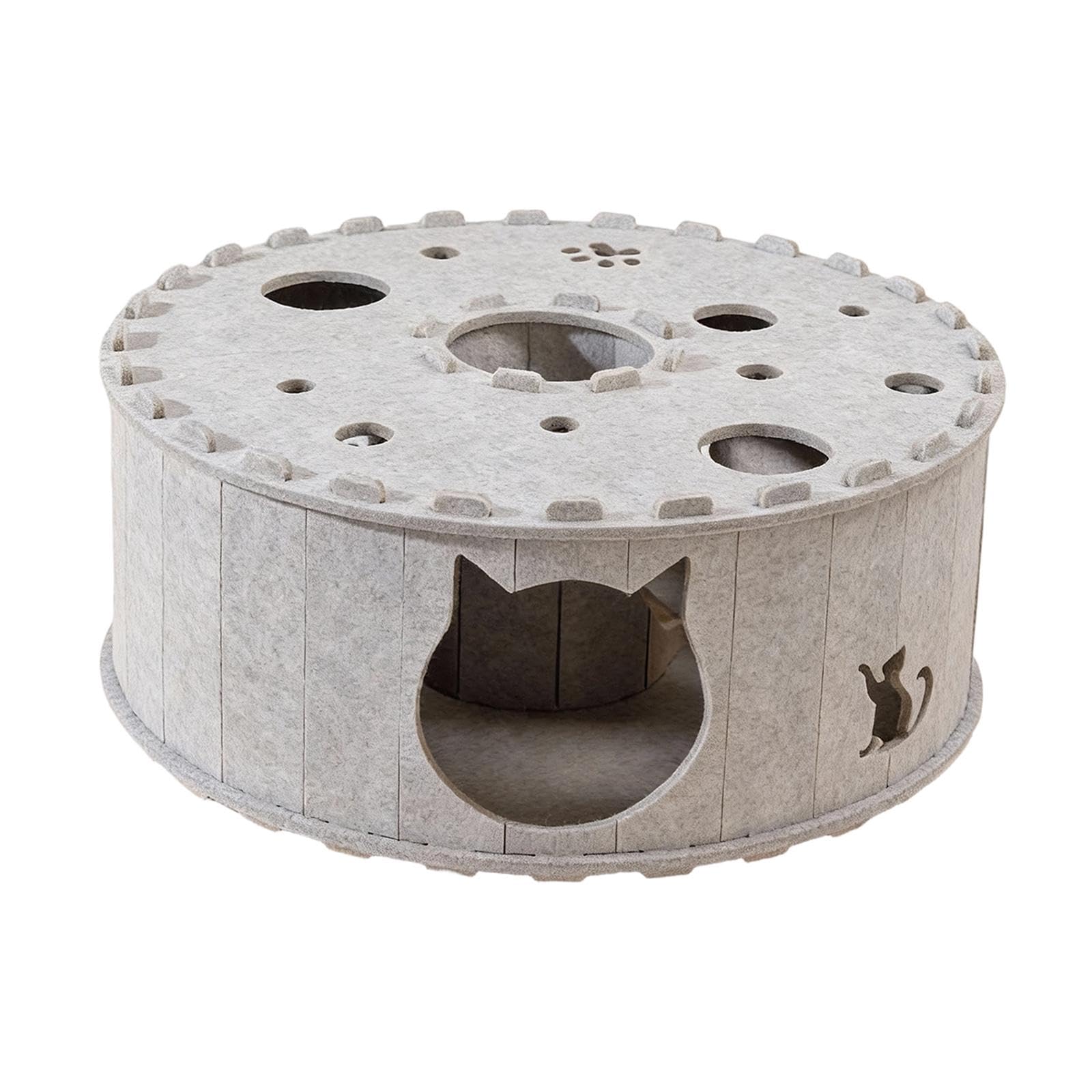 Tunnel pour Chat Lit Grotte Maison Tube pour Chaton Aire de Jeux Interactive Matériau Feutre Confortable Résistant Adapté Aux Chats Petits Mammifères, Gris