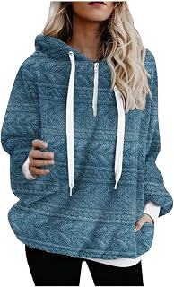 KonJim Womens Hoodies Fuzzy Hooded Sweatshirt Zipper Fleece Hoodie Pullover Sherpa Sweater Fluffy Coat Long Sleeve Crop Tops Sweaters Fuzzy Fleece Pullovers