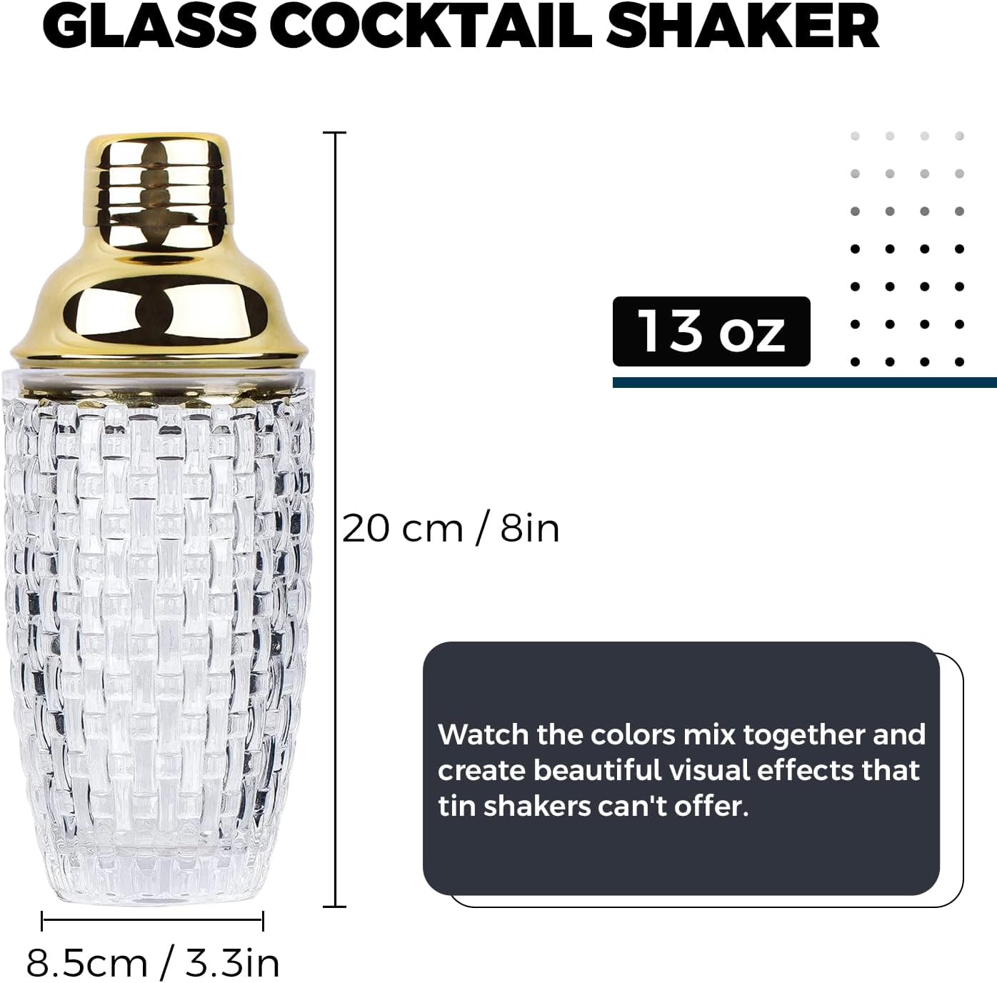 Glass Martini Shaker with Built-in Strainer, 13oz