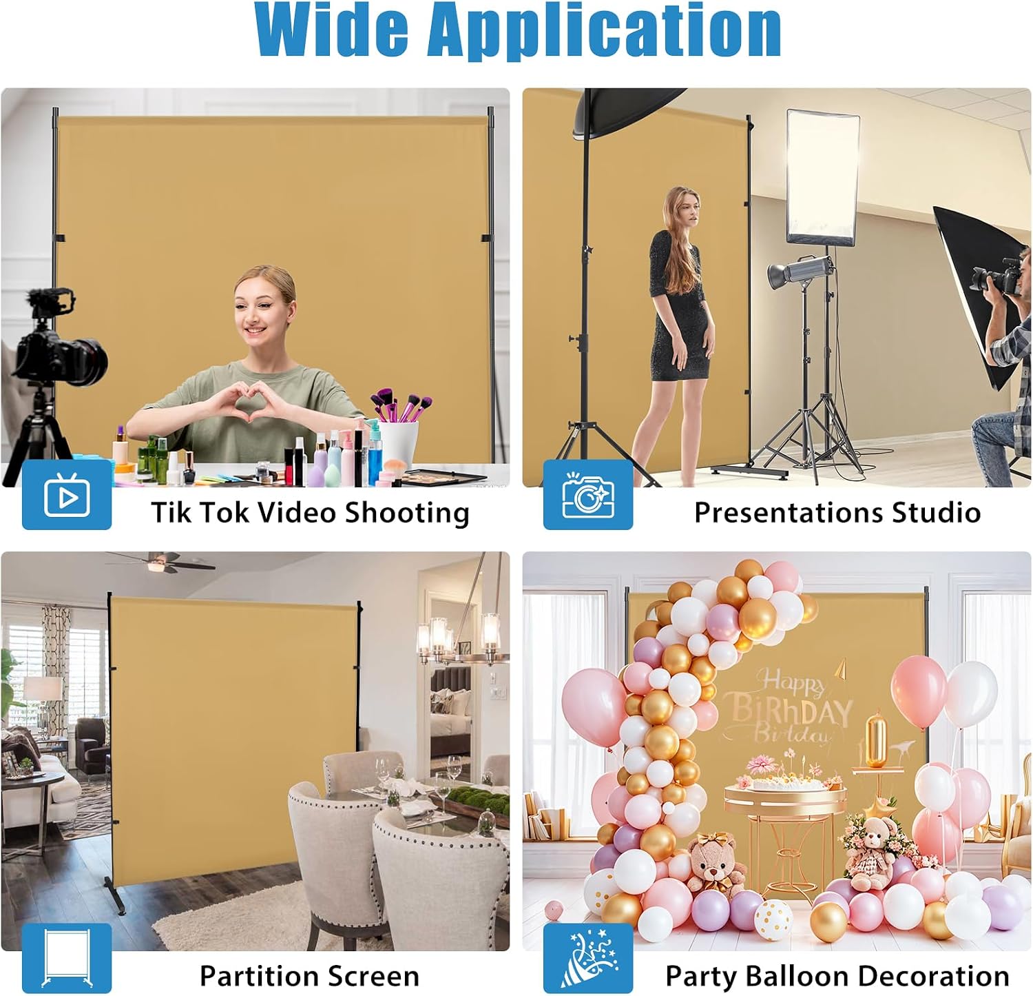Photography Backgroud/Backdrop –Width Adjustable Thick & Opaque Fabric for Studio, Party, or Video Backdrop– Perfect for Single Panel Room Divider/Privacy Screen (Khaki, 6FT X 6FT)