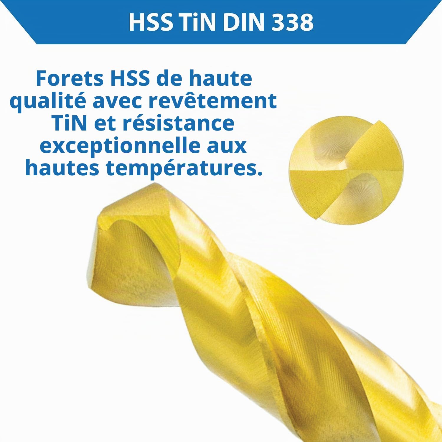 TJR® Lot de 19 forets hélicoïdaux HSS TiN avec étapes de 1 à 10 mm et 0,5 mm - Forets métalliques à centrage automatique DIN 338 Type N 118° - Pour acier inoxydable, acier, aluminium avec