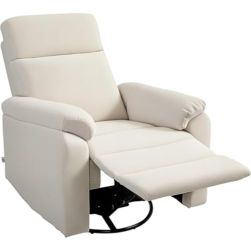 HOMCOM Swivel Rocker Recliner Chair, Wide Glider Rocking Single Sofa with Pocket Spring, Footrest, Modern Fabric Overstuffed Reclining Chair for Living Room, Bedroom, Quick Assembly, Cream White