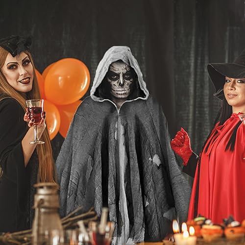 Miniatura 3 de IRONCAS Capa de terror de Halloween, medieval con capucha, accesorios de disfraz de la parca, para fiesta temática de máscaras, cosplay, accesorios