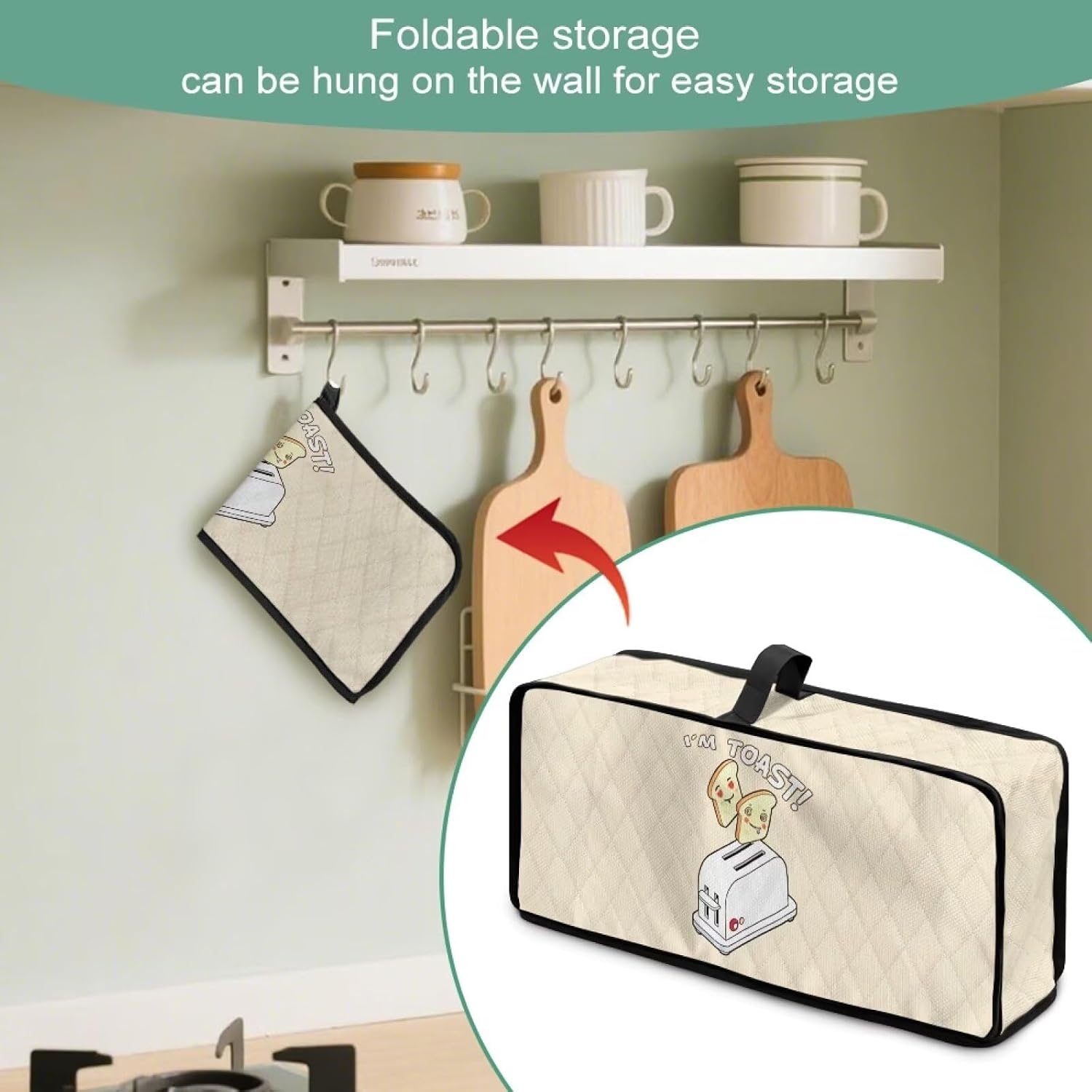 Toaster Cover 2 Slice Bread Slim Toaster Cover with Handle for Bakeware Reusable Kitchen Small Appliance Covers Cute Bread Print Bakeware Protector