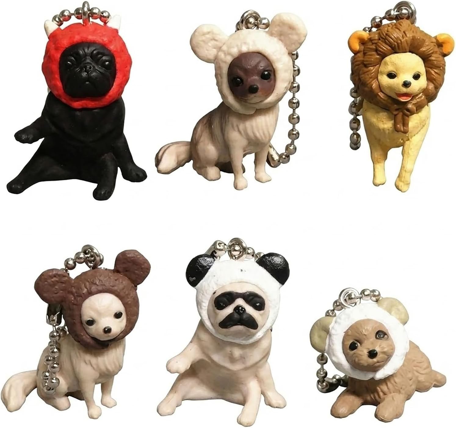 6 Pcs Cute Dog Car Accessories,Funny Puppy Figurines in Animal Costumes,3D Resin Dashboard Ornaments & Rearview Mirror Hanging Pendants, Auto Interior Decor Gifts for Women Men