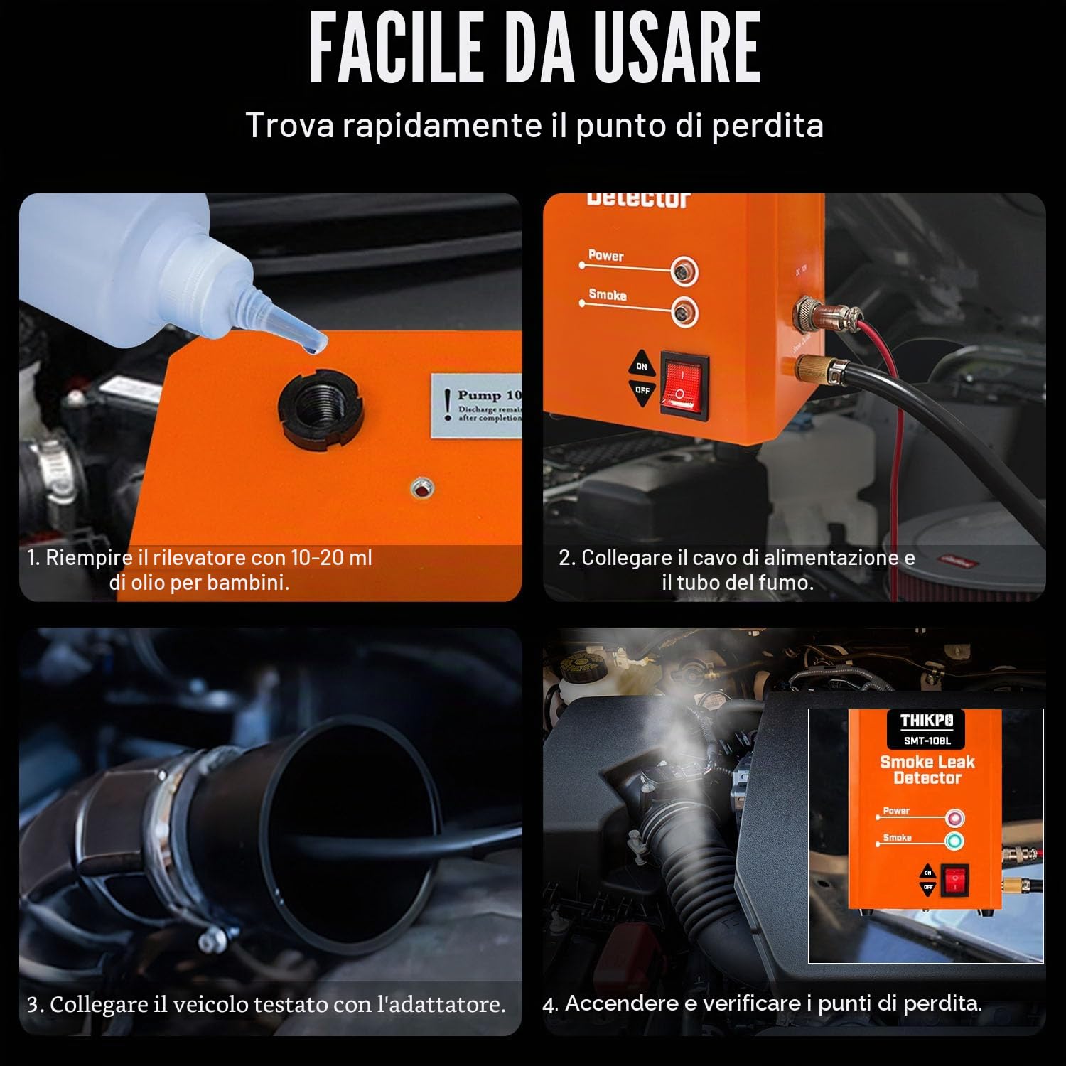 Rilevatore di Fumo per Perdite Auto con Pompa d’Aria Integrata – Macchina del Fumo Diagnostica per Test EVAP, Sistema del Vuoto, Perdite Carburante – Compatibile con Veicoli a 12V DC