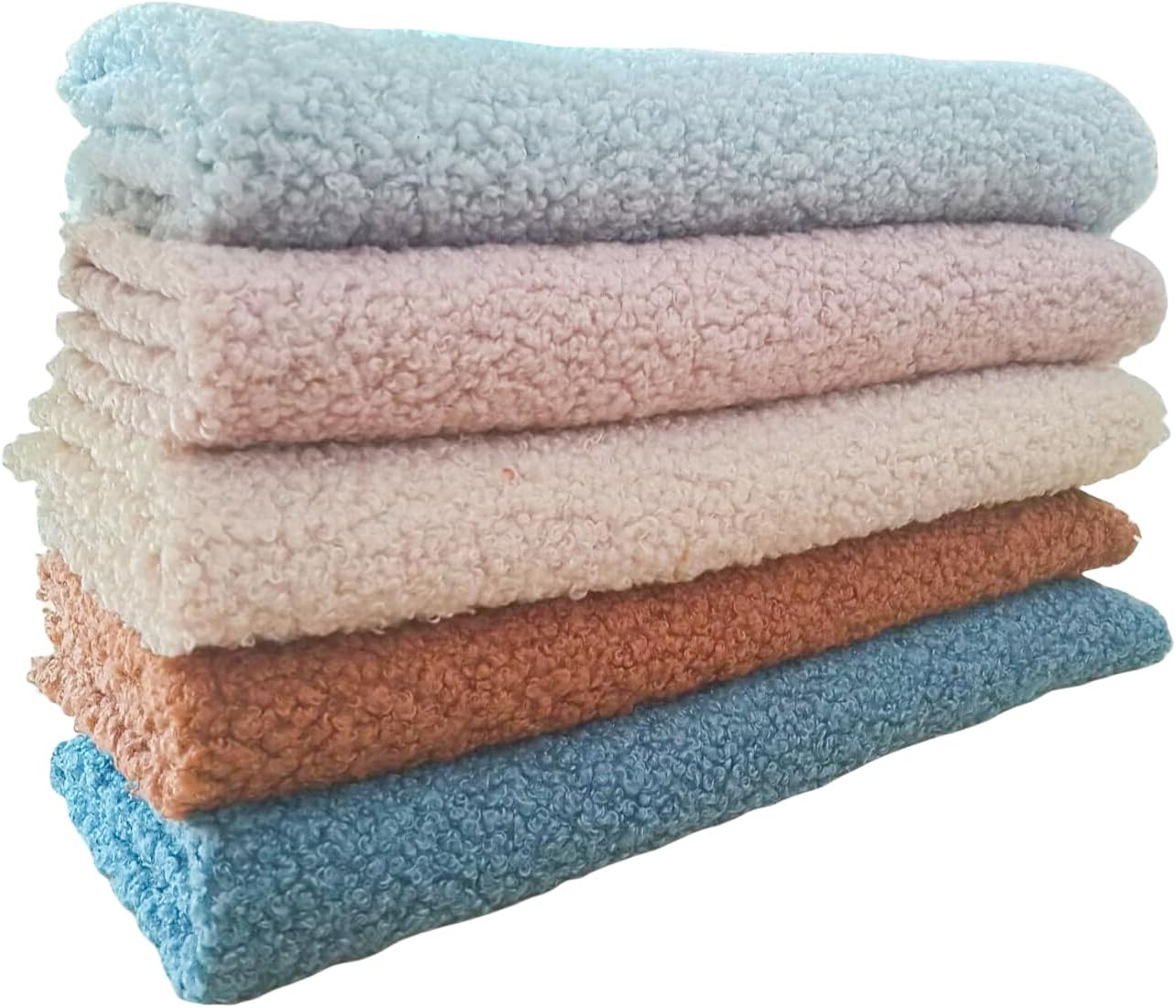 5pcs 19.7 x 15.8 Inches Gray Solids DIY Fabric Teddy Short Plush Decorative Cloth Material Set Precut Bundle Patchwork Squares for Home Crafts Sewing Quilting