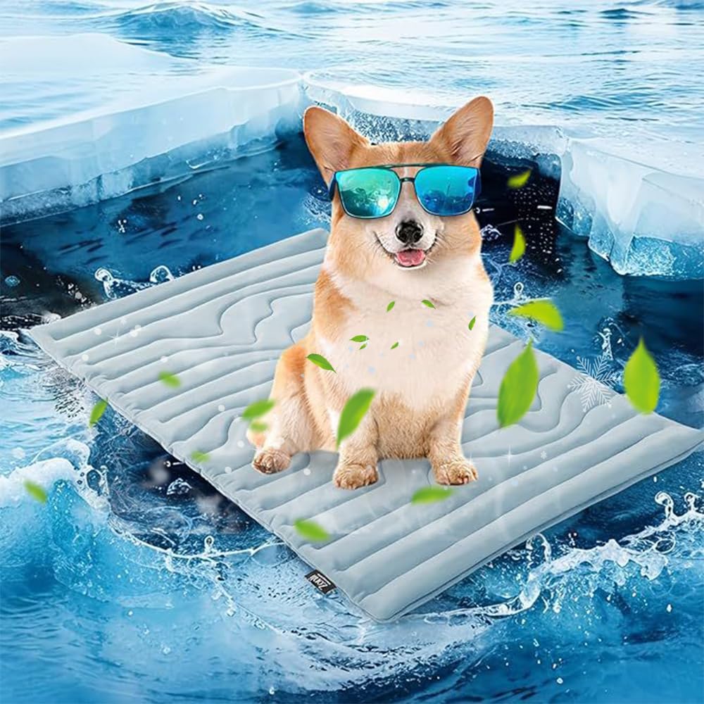 Dog Cooling Mat - 2026 New Soft Large Cool Pad, Non-Slip Mesh Bottom, Self Ice-Silk Polyester, Waterproof, Easy Clean, for Dog Crate, Car, Outdoor (Blue, XL-150 * 101cm)