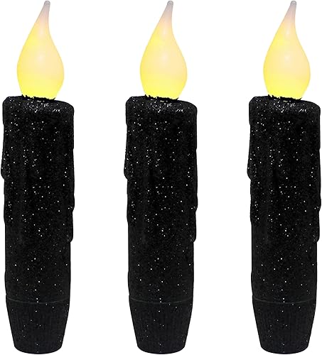Miniatura 8 de CVHOMEDECO. Velas LED sin llama con purpurina parpadeantes que funcionan con pilas, con temporizador para el hogar, boda, Halloween, decoración de