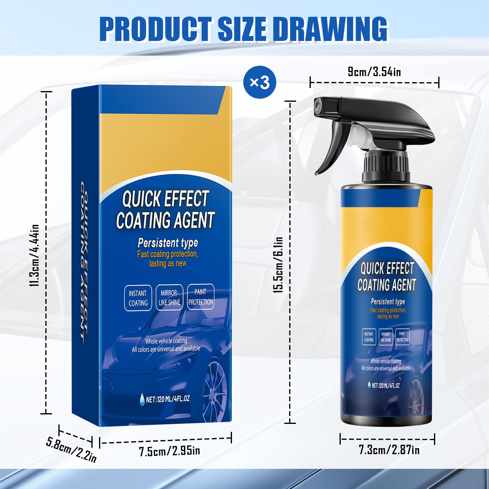 Quick Effect Coating Agent for Car,Sopami Spray Auto Spray Rinnovo Rivestimento Multifunzionale 3 in 1 Spray per Rivestimento Auto ad Alta Protezione, Ripara Graffi e segni di Usura