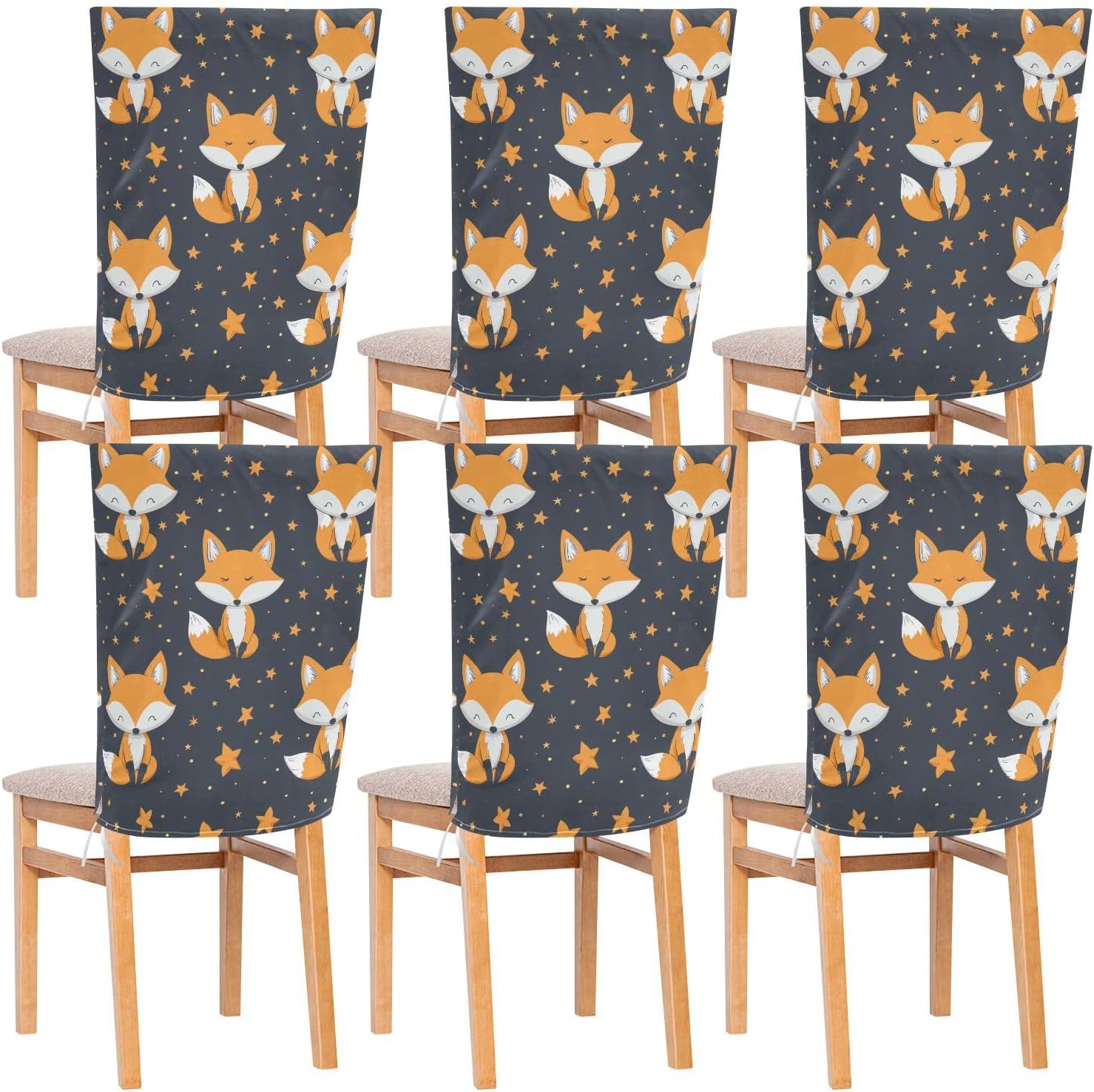 ALAZA Foxes Stars Chair Back Cover Set of 6, Washable Reusable Removable Chair Slipcovers Decorative Chair Cover for Home Kitchen Wedding Party