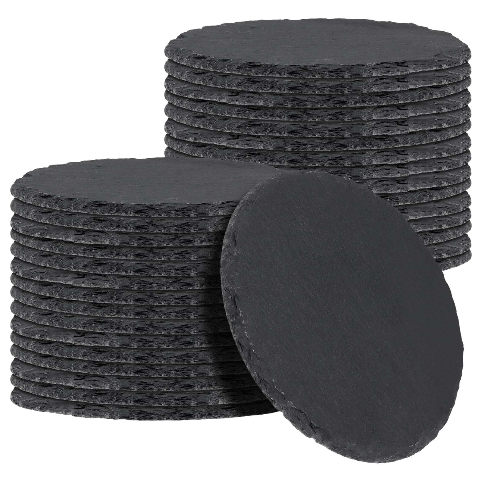 30 sottobicchieri in ardesia da 10 cm, sottobicchieri rotondi in pietra con fondo antigraffio, tovagliette in ardesia nera, per casa, cucina, ufficio, bar, appartamento